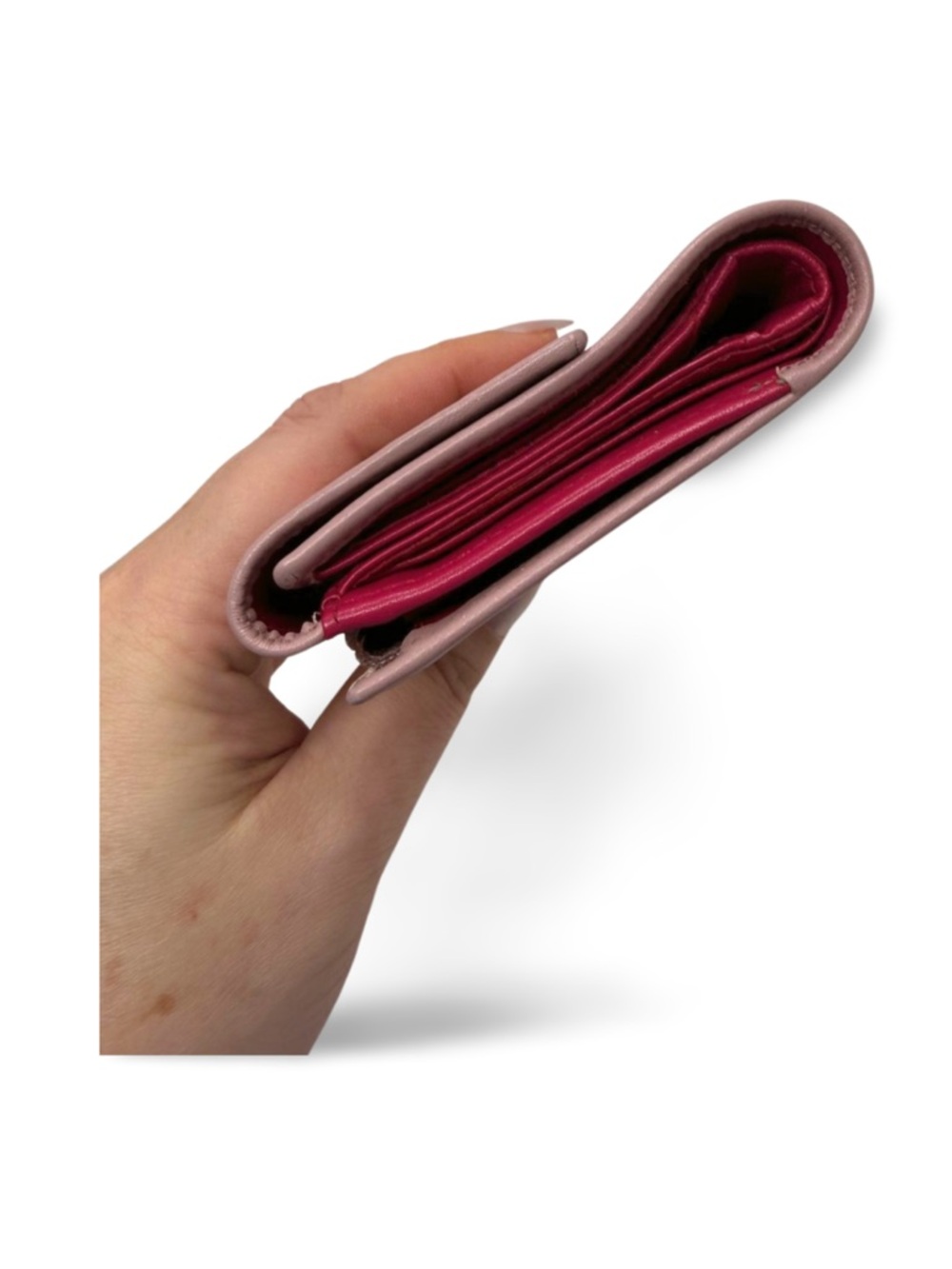 Furla Leather Wallet Pink Interior Bow Detail Snap Closure Compact - Picture 4 of 14